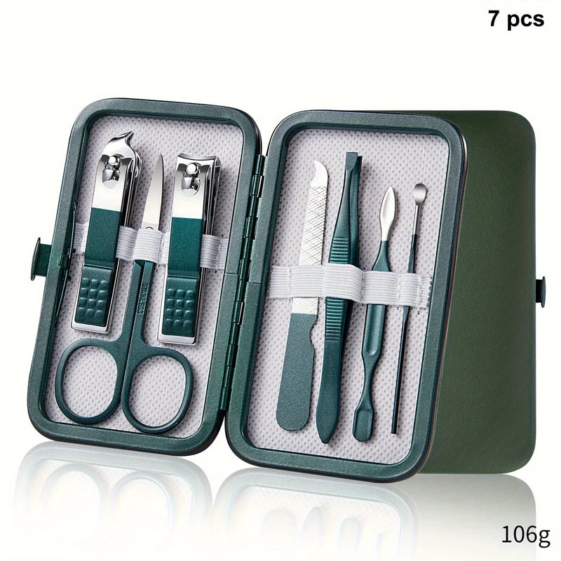 7/10/12/18 pcs Spring Green New Stainless Steel Nail Clippers Set Grooming Tool Set With Portable Case Manicure Art Tool Green N