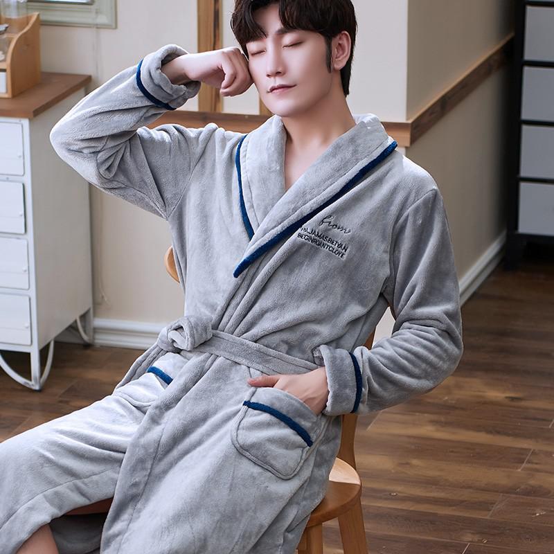 Lovers Coral Fleece Robe Warm Sleepwear Women Men Thicken Flannel Bathrobe Lounge Nightgown Home Clothes Bigsize