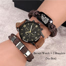Personality Men Watch Bracelets Gift Set Luxury Leather Quartz Date Watches with Box for Boyfriend Gifts Idea for Father&