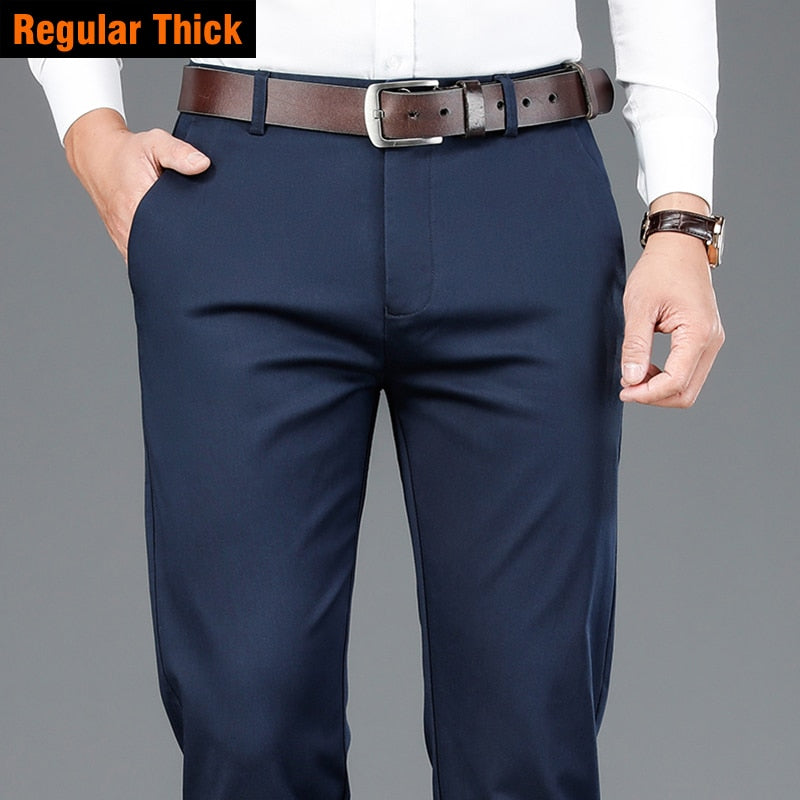 New Men's Bamboo Fiber Casual Pants Classic Style Business Fashion Khaki Stretch Cotton Trousers Male Brand Clothes