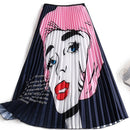 Pleated Skirt Women New  Print Cartoon Pattern  Elastic Women Skirts Big Swing Party Holiday High Waist Skirts