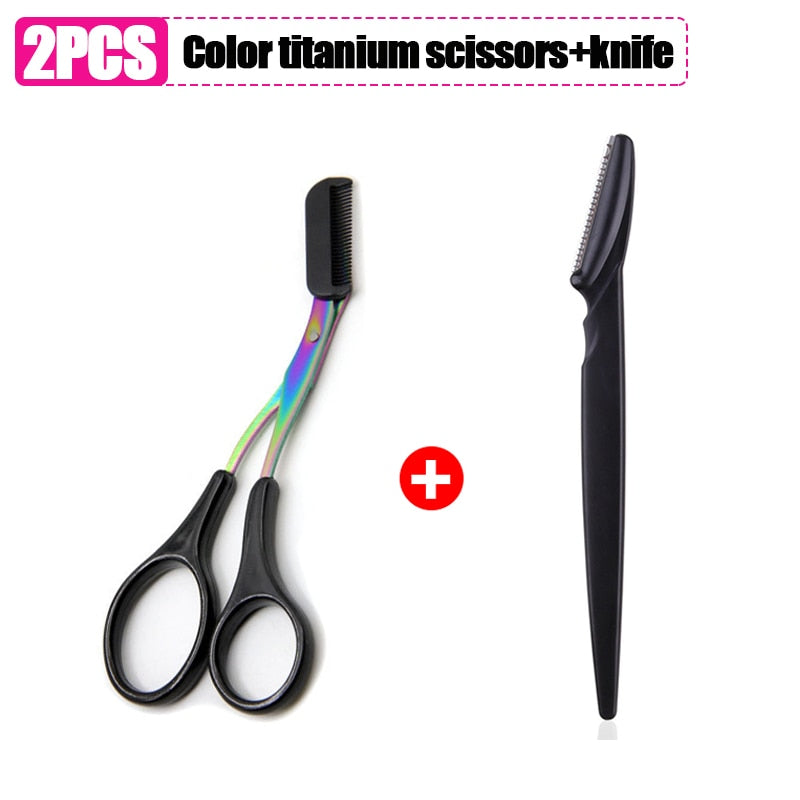 Eyebrow Shaving Knife Eyebrow Scissors with Comb Stainless Steel Plastic Razor Facial Hair Removal Razor Razor Make-up Tool