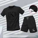Men's Breathable sports pattern Printed T-shirt Casual Fashion short-sleeved T-shirt Summer streetwear top Two-piece set.