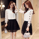 Long Sleeve Women Blouse Shirt Fashion Chiffon Women Clothing Sweet O-neck Black Dot White Feminine Tops Blusas D383 30
