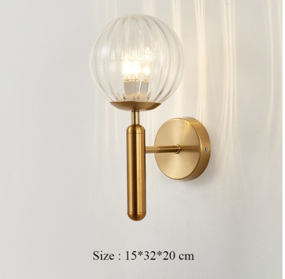 Modern Led Light Gold Glass Ball Wall Lamp Living Room Bathroom Bedroom Bedside Entrance Porch Indoor Lighting Decoration Lamp