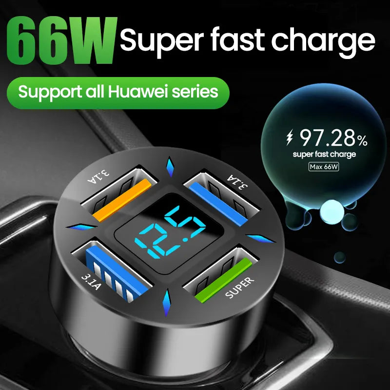 66W Car Charger USB Type C Fast Charging Car Phone Adapter for iPhone 13 12 Xiaomi Huawei Samsung S21 S22 Quick Charge 3.0