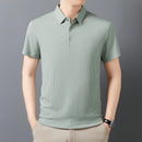 New Men's Casual Fashion Striped Short Sleeved Collar Polo Shirt Breathable and Comfortable Summer Versatile T-shirt