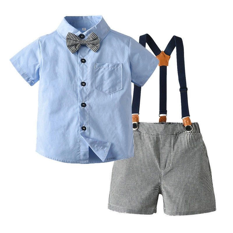 Baby Boy Gentleman Clothes Set Suit For Toddler White Shirt with Bow Tie+Suspender Shorts Formal Newborn Boys Clothes