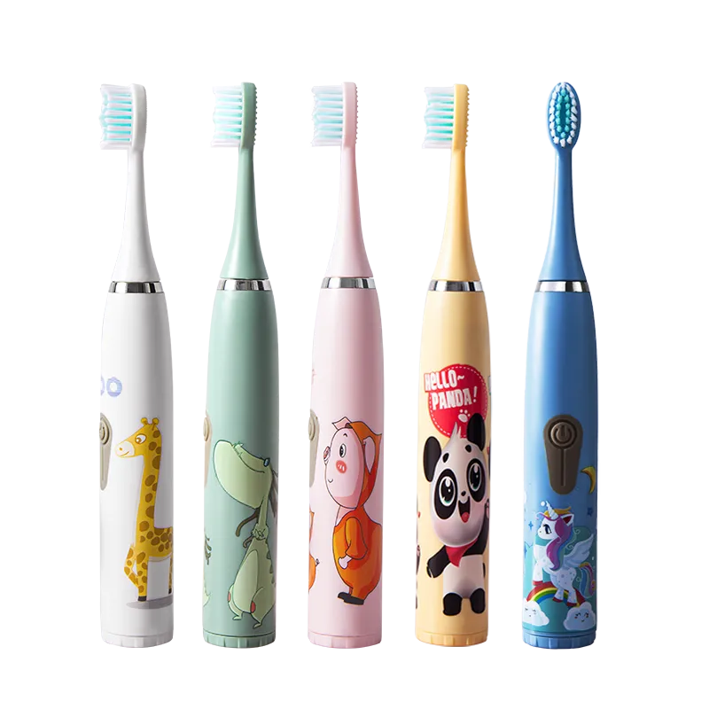 Children's Electric Toothbrush Colorful Cartoon With Replacement Heads Ultrasonic Rechargeable Soft Hair Cleaning Brush for Kids