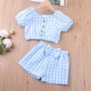 Humor Bear Girl Clothes Sets 2Pcs Fashion Navy Short Sleeve +Pleated Skirt Kids Clothes Suit Cute Toddler Clothes