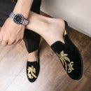 Embroidery Men's Mule Leather Half Shoes For Men Loafers Slippers Backless Casual Shoes Mules Sandals Outdoor Man Slides
