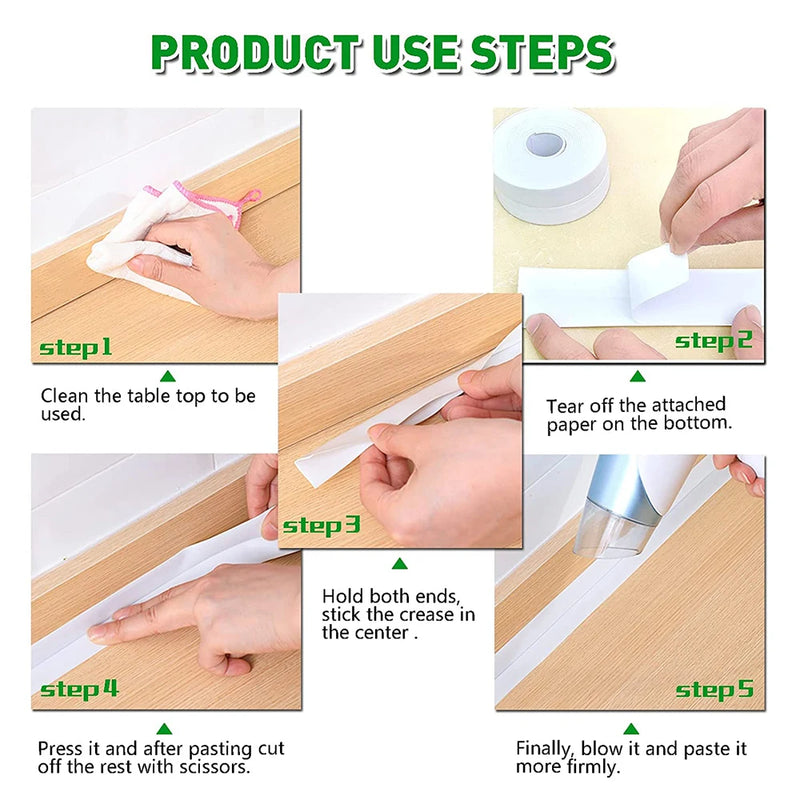 3.2M Self-adhesive Sealing Tape PVC Oil-Proof Kitchen Sink Edge Caulk Tape Waterproof Bathroom Toilet Corner Wall Sticker
