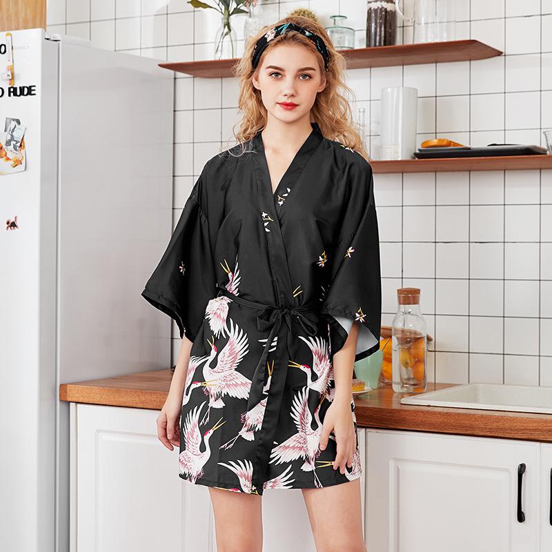 Fashion Women Mini Kimono Robe Lady Rayon Bath Gown Yukata Nightgown Sleepwear Sleepshirts Pijama Mujer Size M-XXL