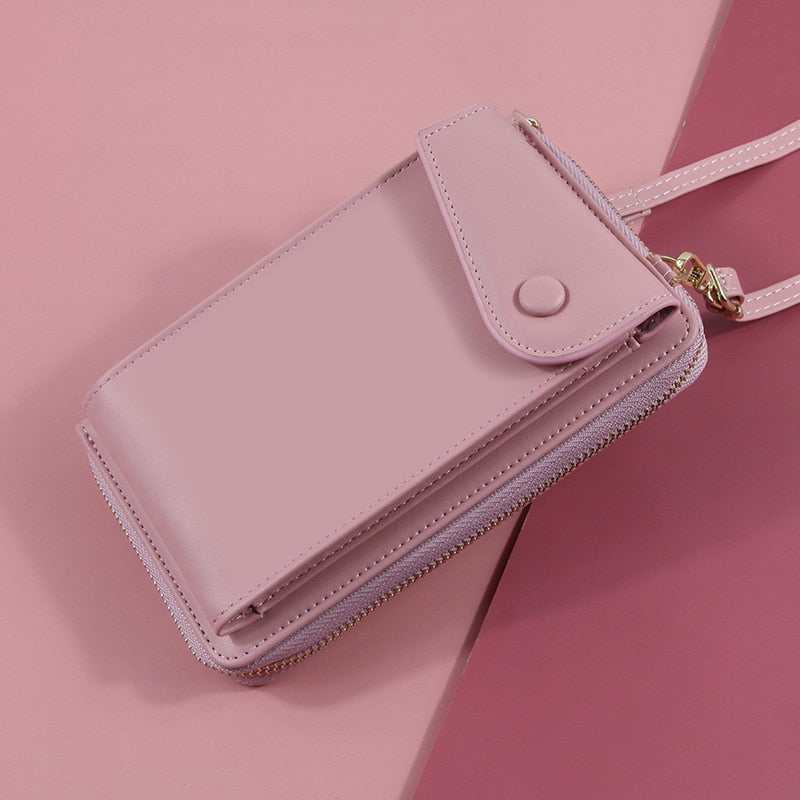 Women Shoulder Strap Purses Solid Color Leather Bag Short Travel Mobile Phone Bag Card Holders Storage Wallet Flap Pocket