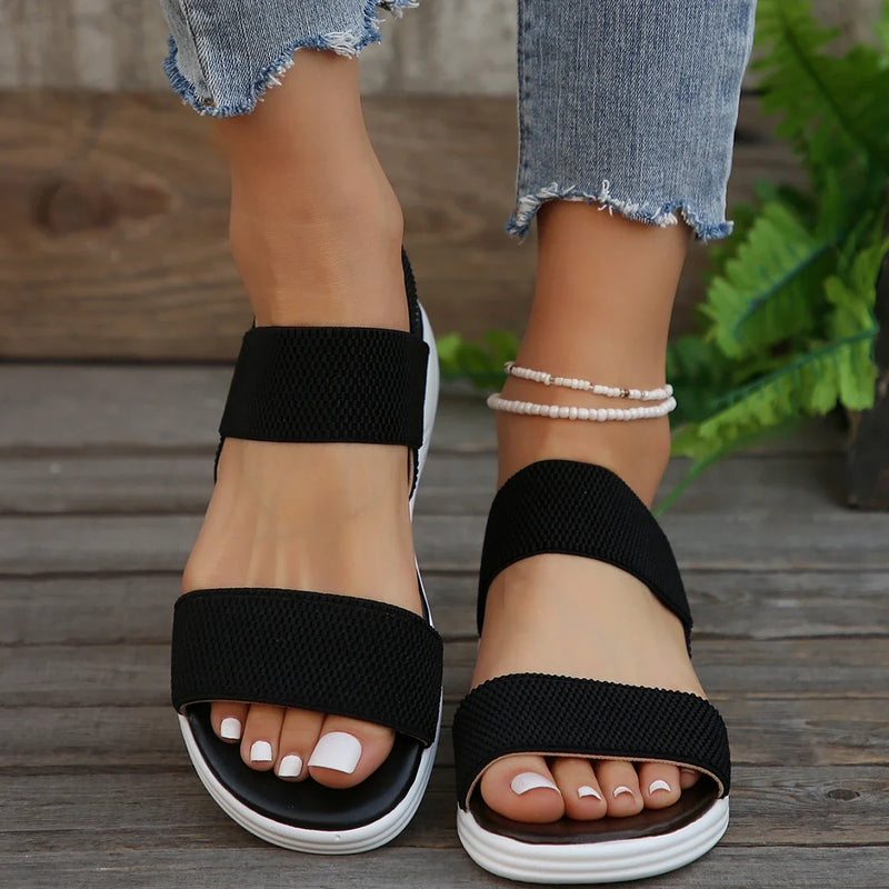 Women Fashion Sandals Summer New Mesh Casual Fish Mouth Sports Sandals Plus Size Flying Woven Flat Shoes Sandalias Mujer Female