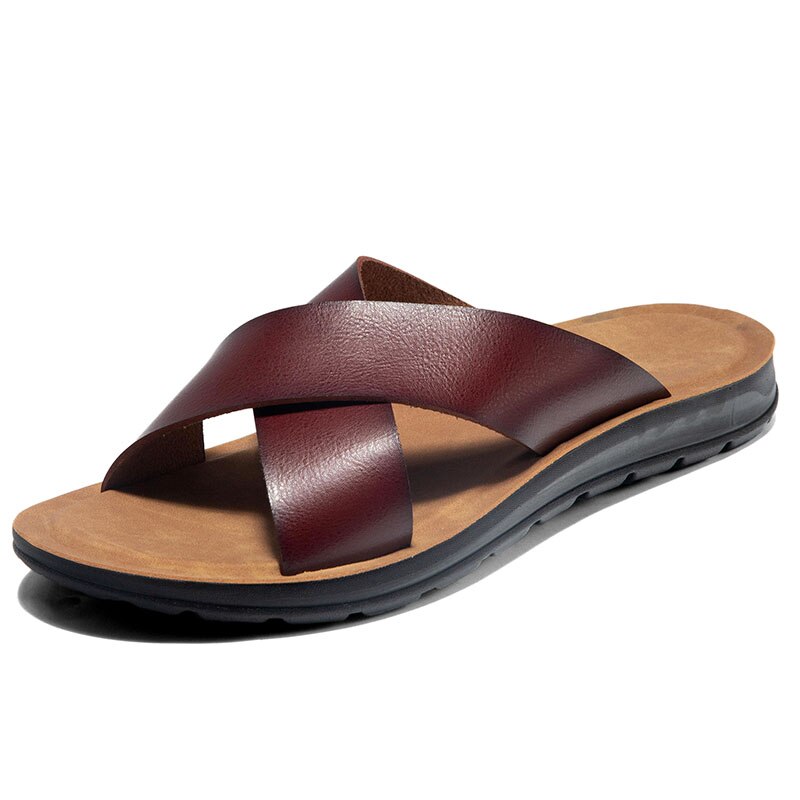 Italian PU Leather Slippers Men Summer Shoes Indoor Outdoor Hotel Beach  Slip On Shoes FLATSs For Male Big Size 47 (Black 42) : Buy Online at Best  Price in KSA - Souq