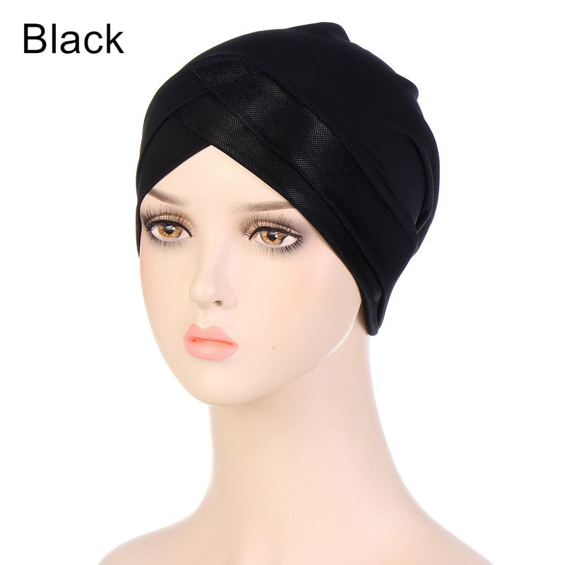 Women Shine Silver Gold Knot Twist Turban Headbands Cap Autumn Winter Warm Headwear Casual Streetwear Female Muslim Indian Hats