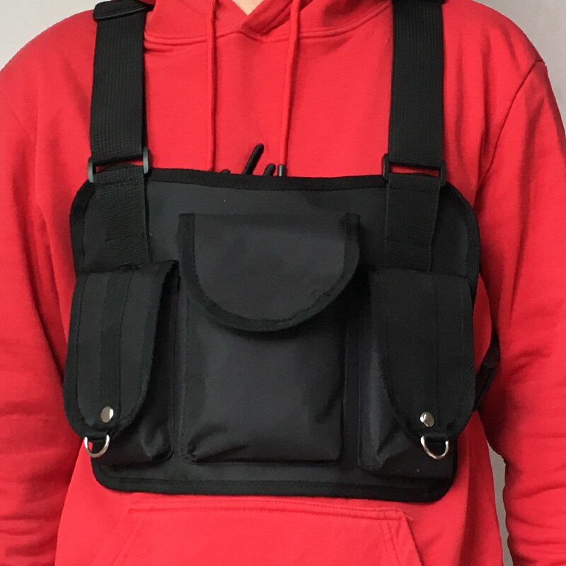 Functional Tactical Chest Bag For Men Fashion Bullet Hip Hop Vest Streetwear Bag Waist Pack Unisex Black Chest Rig Bag 899