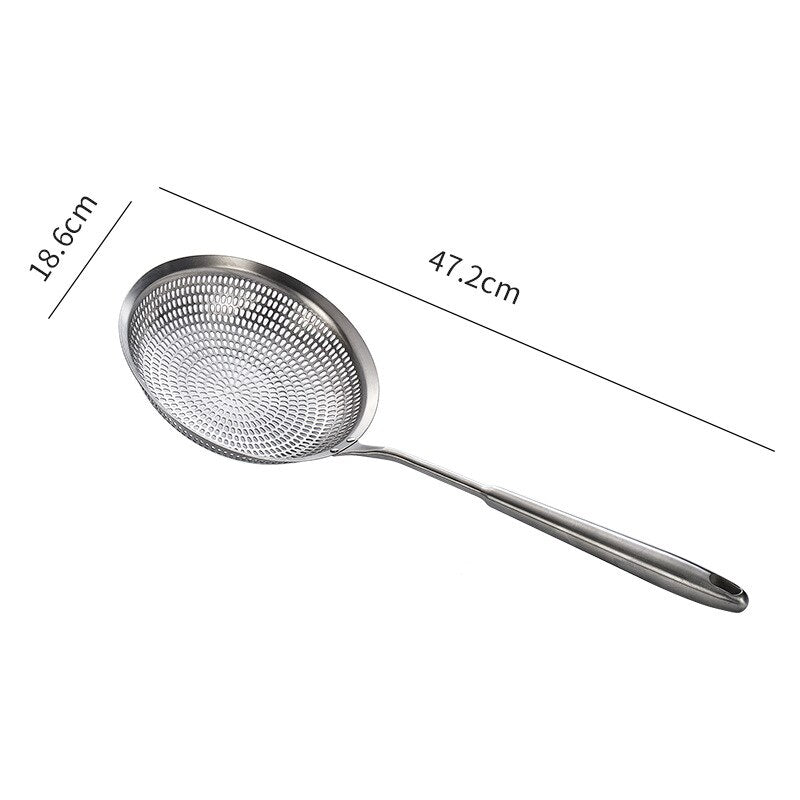 Stainless Steel Large Colander Fine Holes Skimmer Long Handle French Fries Strainer Home Gadget Kitchen Utensils Cooking Tools