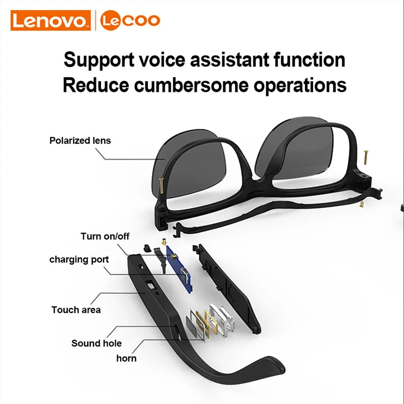 Original Lenovo Lecoo C8 Smart Glasses Headset Wireless Bluetooth Sunglasses Outdoor Sport Earphone HD Mic Calling Headphone