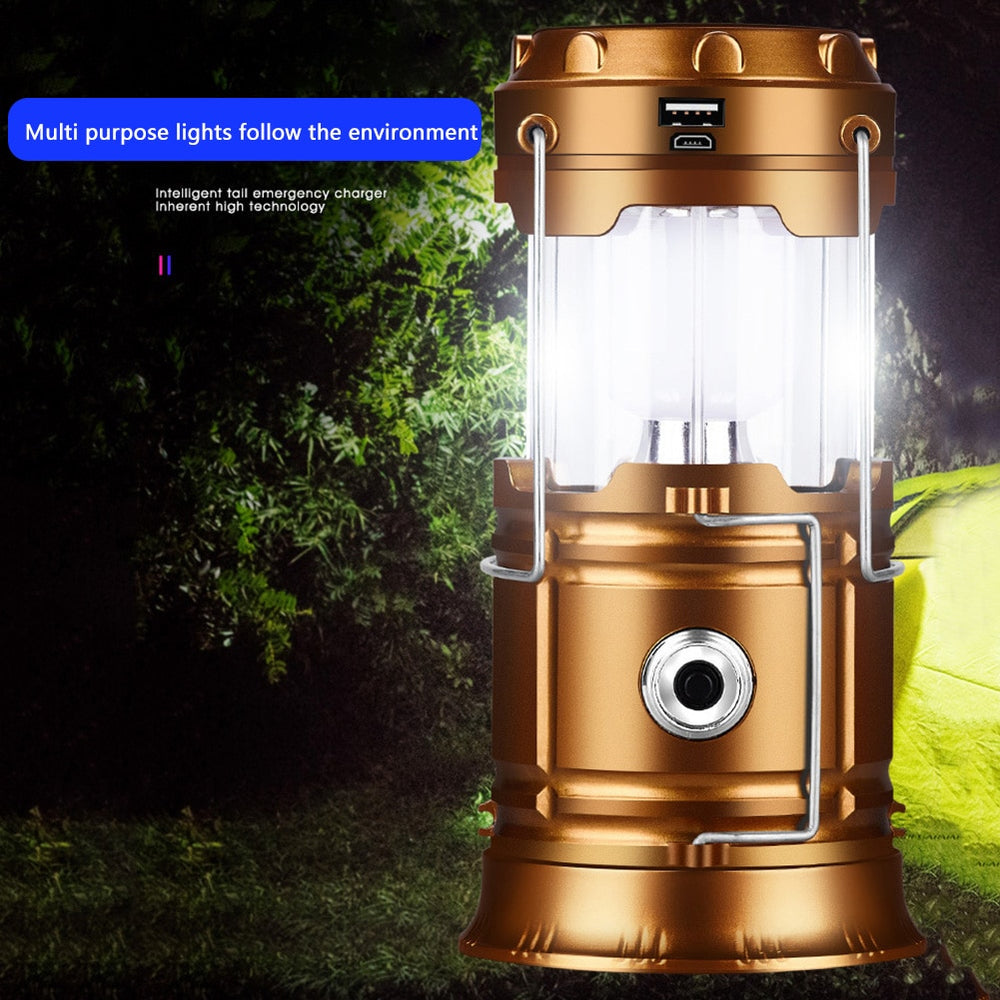 Solar LED Portable Lantern Tent Lamp Telescopic Torch