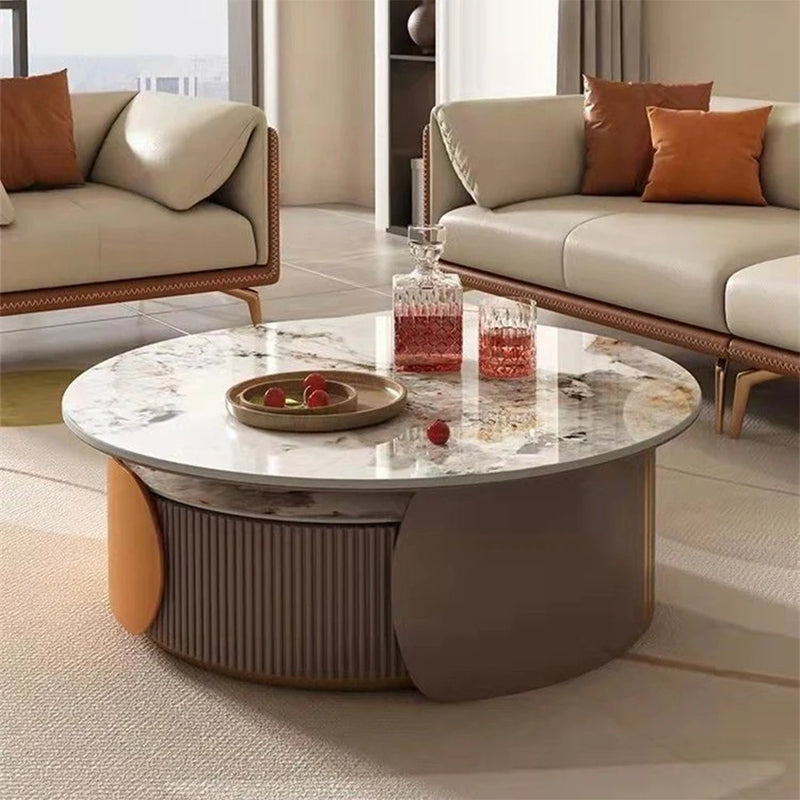 New Light Luxury Round Coffee Table Combination Retractable End Table Combination Simple Modern Household Small Apartment Type