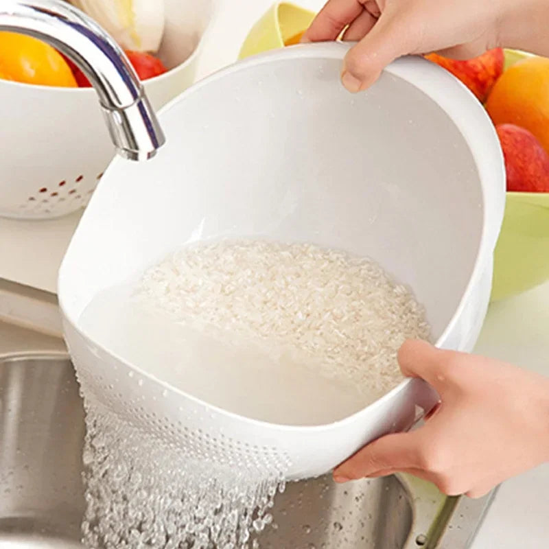 1PC-Silicone Colander Rice Bowl Drain Basket Fruit Bowl Washing Drain Basket with Handle Washing Basket Home Kitchen Organizer