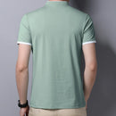 New Men's Casual and Fashionable Solid Color Short Sleeved Stand Up Collar T-shirt Summer Versatile and Comfortable Top