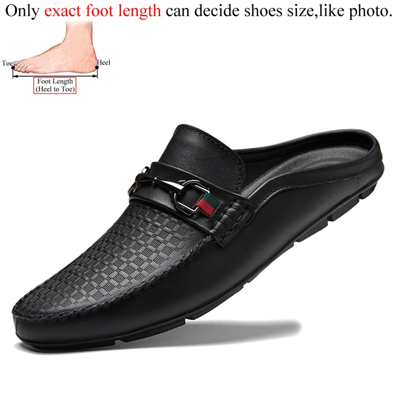 Luxury Shoes Brand Designer Genuine Leather Casual Slip On Half Shoes For Men Loafers Flats Slippers For Narrow Thin Foot