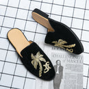 Embroidery Men's Mule Leather Half Shoes For Men Loafers Slippers Backless Casual Shoes Mules Sandals Outdoor Man Slides