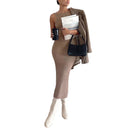 Women Sling Print Long Dress Female Fashion Boho V Neck Hollow Out Sleeveless Ruffle Hem Split Maxi Sundress