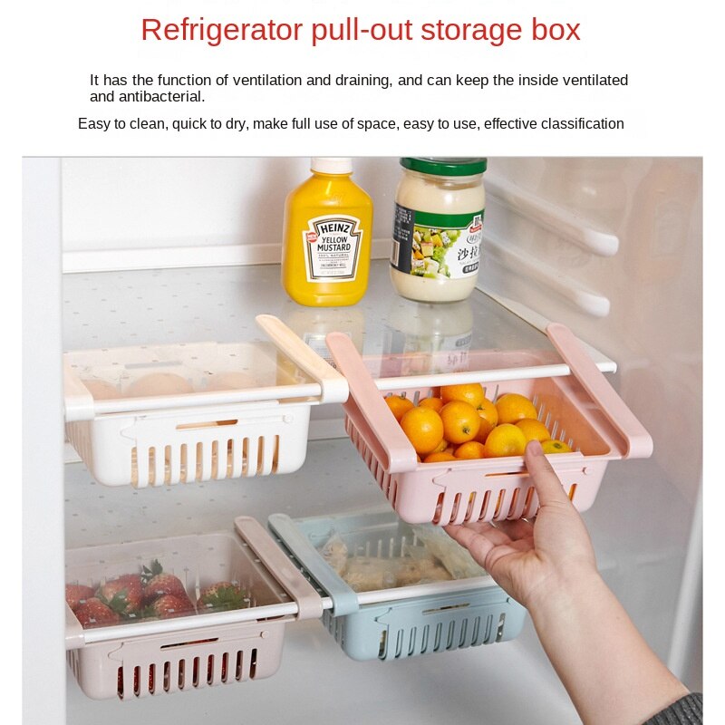 1pcs Refrigerator Organizer Retractable Multifunctional Sundries Sorting Shelf Fresh Divider Layer Shelf Kitchen Storage