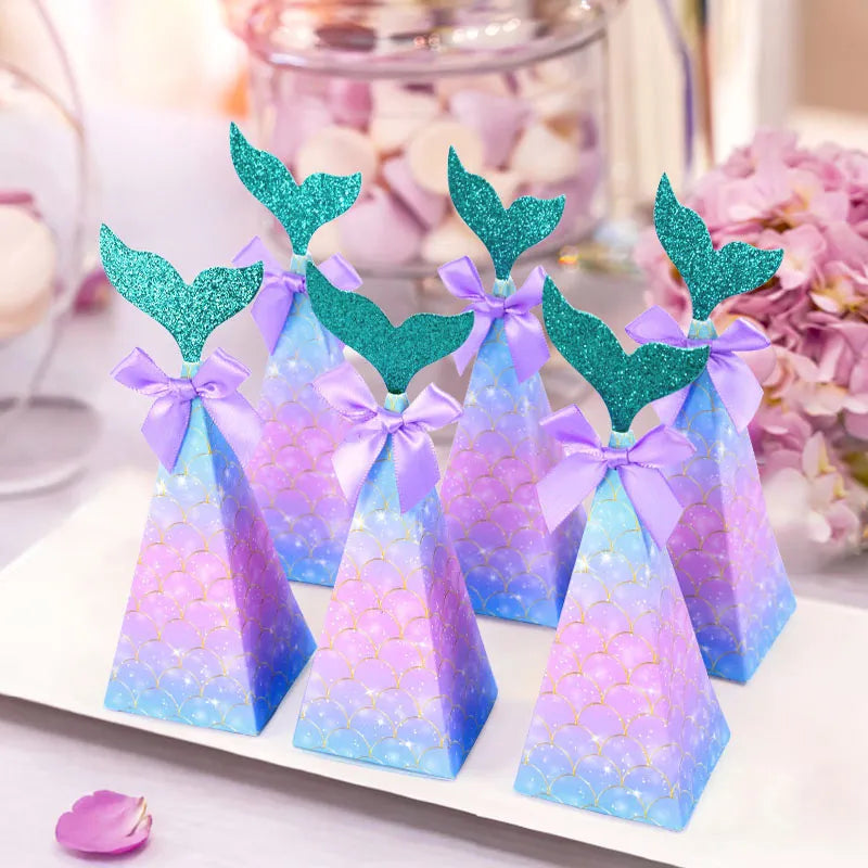 10pcs Mermaid Tail Candy Box Kids Little Mermaid Birthday Party Decoration Snack Cookies Packing Gift Box Baby Shower Supplies