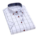 BROWON Men's Shirts Short Sleeve Plaid Shirt Slim Casual Button Up Shirt Dress Shirts Men Cotton Big Size Men Clothing