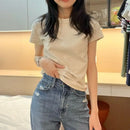 Spring Summer New Short Sleeve T-Shirt Women Solid Simple Casual Soft All-Match Hot Basic Slim Tops Tees Summer Fashion