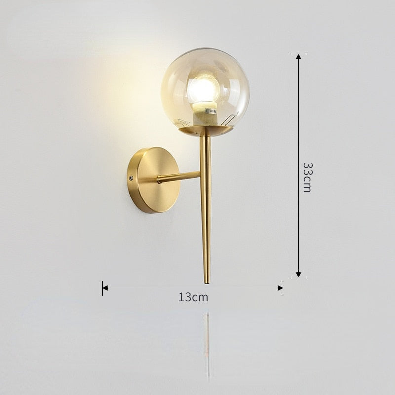 Modern Led Light Gold Glass Ball Wall Lamp Living Room Bathroom Bedroom Bedside Entrance Porch Indoor Lighting Decoration Lamp