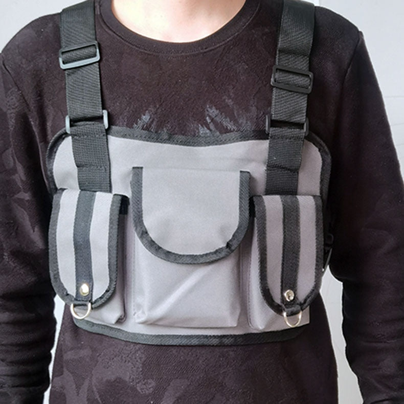 Functional Tactical Chest Bag For Men Fashion Bullet Hip Hop Vest Streetwear Bag Waist Pack Unisex Black Chest Rig Bag 899