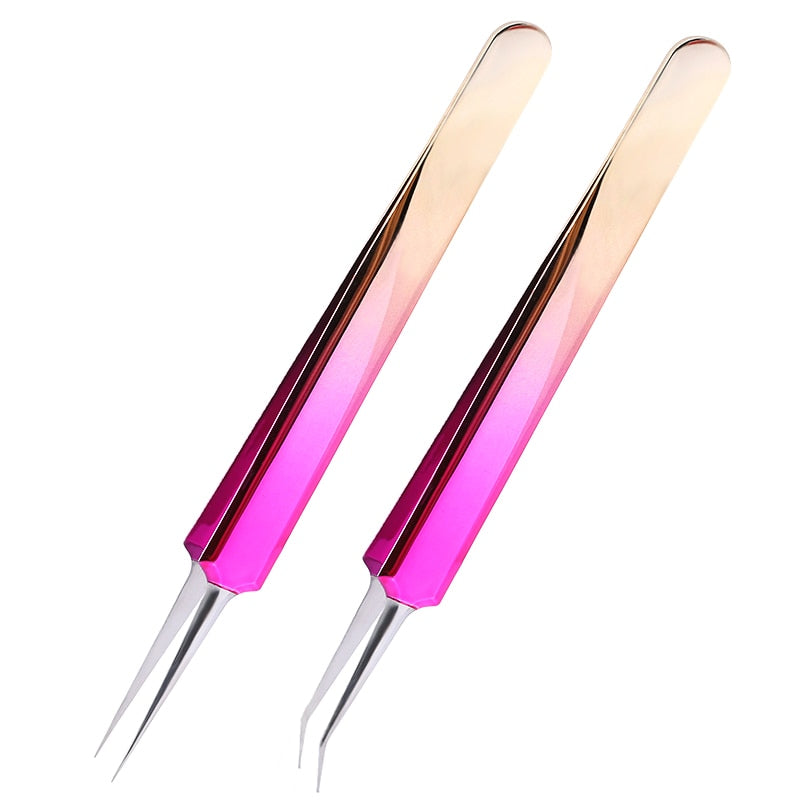 Stainless Steel Eyelashes Tweezers Professional For Lashes Extension Gold Decor Anti-static Eyebrow Tweezers Eyelash Extension