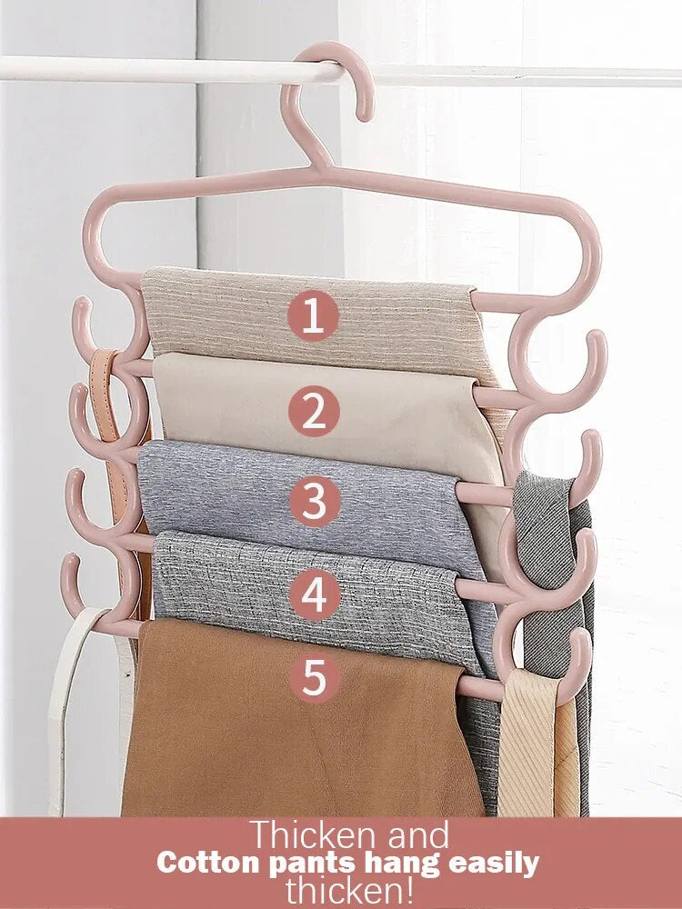 Clothes Hangers Trousers Hangers Holders Closet Storage Organizers 5 Layers Pants Towel Scarfs Racks Storage Organization