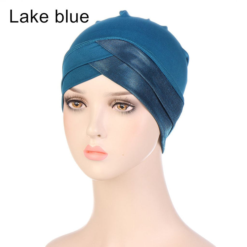 Women Shine Silver Gold Knot Twist Turban Headbands Cap Autumn Winter Warm Headwear Casual Streetwear Female Muslim Indian Hats