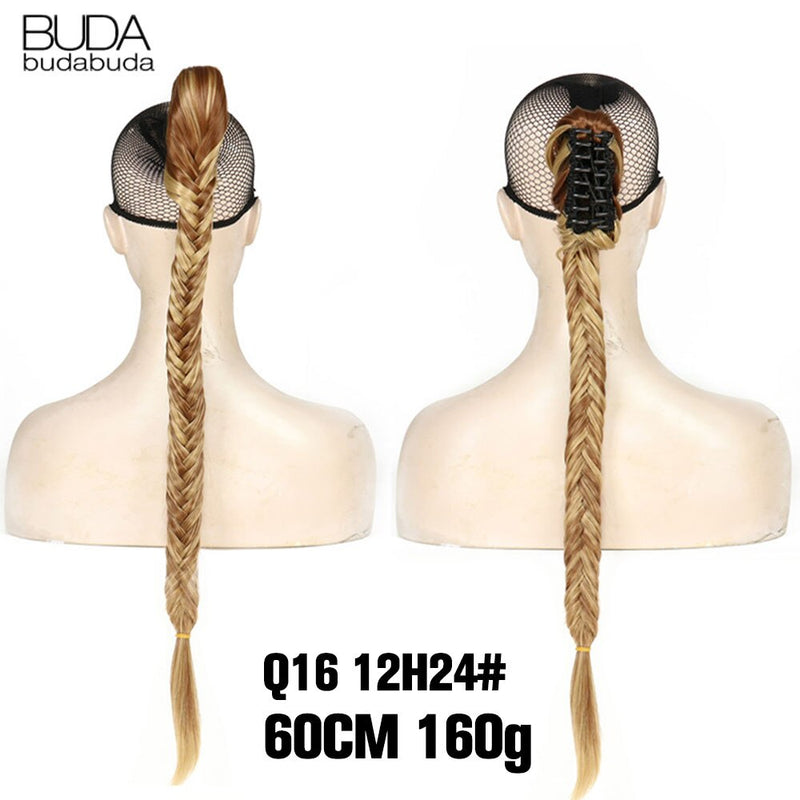 Synthetic Ponytail Hair Extensions Fishtail Fishbone Drawstring Ponytail 20Inch Wrap Around Ponytail For White Women False Braid