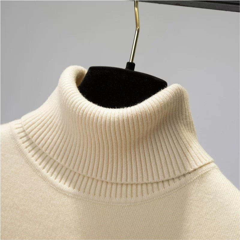 Turtleneck Sweater Women Elegant Thicken Velvet Lined Warm Sueter Knitted Pullover Slim Tops Jersey Knitwear Jumper New