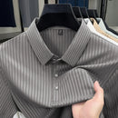 New Men's Casual Fashion Striped Short Sleeved Collar Polo Shirt Breathable and Comfortable Summer Versatile T-shirt