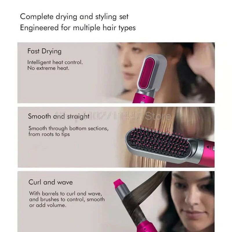 5-in-1 Professional Hair Styling Tool: Dryer, Straightener, Curler wit