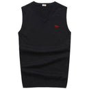 High-quality Pony Vests V-neck Knitted Sweaters Casual Men Sweaters Pullover Slim Fit 100%Cotton Solid Pullover Plus Size