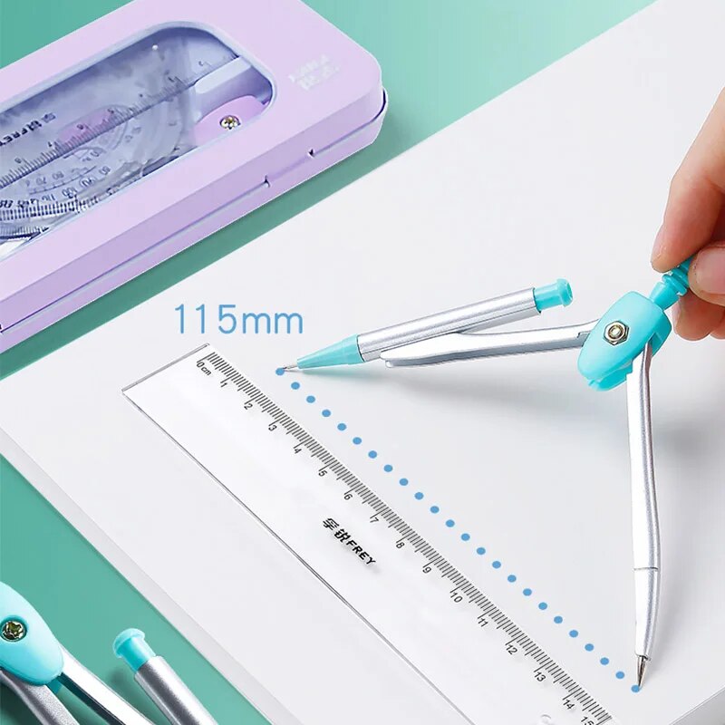 7pcs Mathematical Set Compass Lead Straight Ruler Combination for Students School Supplies Cute Math Drawing Measuring Tool