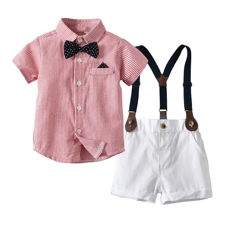 Baby Boy Gentleman Clothes Set Suit For Toddler White Shirt with Bow Tie+Suspender Shorts Formal Newborn Boys Clothes