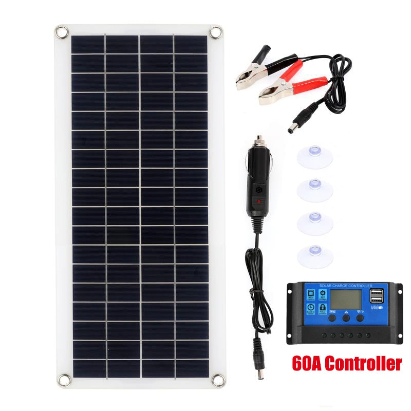 300W Solar Panel Kit Complete 12V USB With 10-60A Controller Solar Cells for Car Yacht RV Boat Moblie Phone Battery Charger