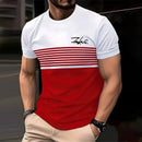 Fashionable striped printed short-sleeved T-shirt Spring/Summer casual collar crew T-shirt Soft and breathable T-shirt for