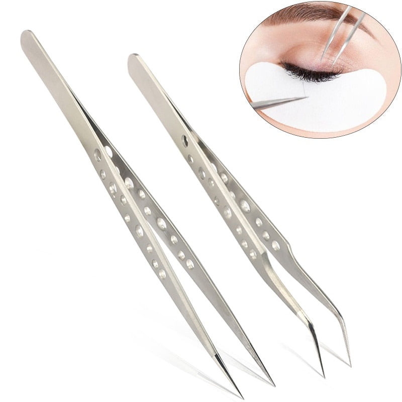 Stainless Steel Eyelashes Tweezers Professional For Lashes Extension Gold Decor Anti-static Eyebrow Tweezers Eyelash Extension